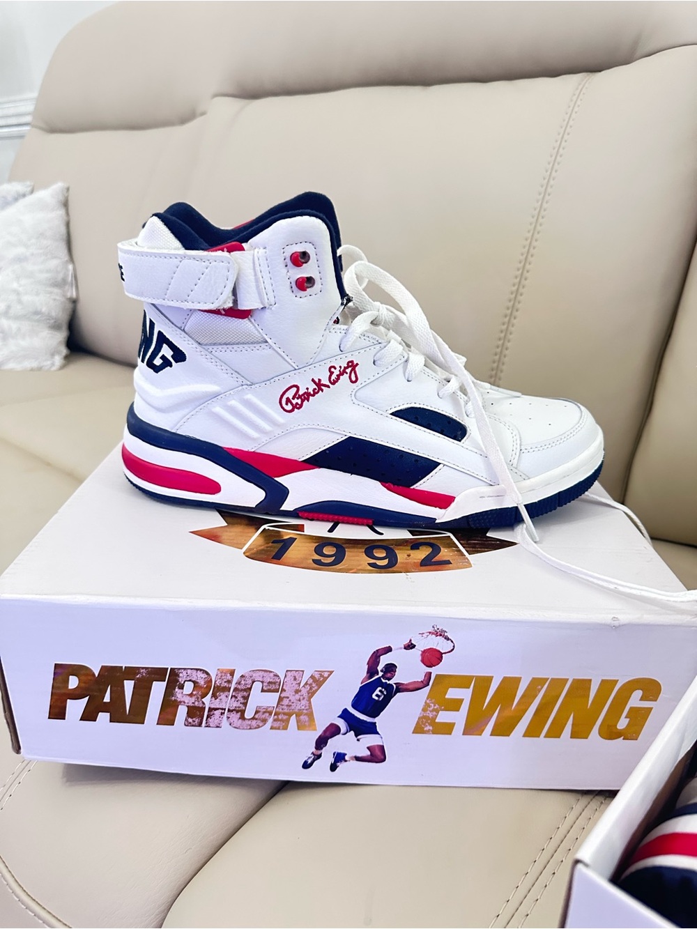 Patrick Ewing White, Navy & Red High Top Sneaker OG Eclipse Original